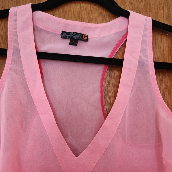 Medium G by Guess Pink Ombre Sheer Racerback Tank Top - Picture 9 of 10